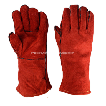 Gants de soudage isolés en cuir rouge 35cm
